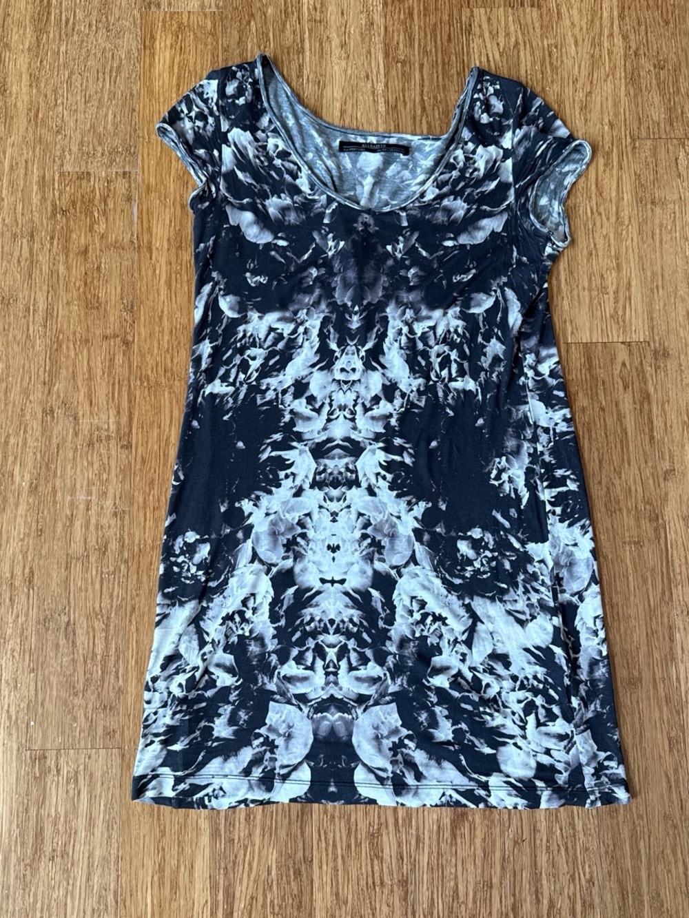 All Saints Black and White Abstract Cap-Sleeve Tunic